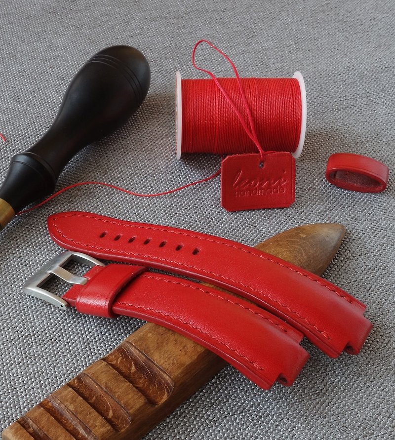 Red Watch Strap for ORIS Aquis, genuine leather watchband - สายนาฬิกา - หนังแท้ สีแดง