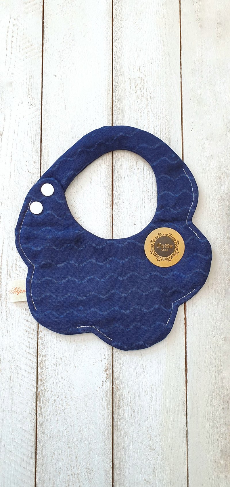 Small wave pattern-dark blue-eight layers of yarn 100% cotton random arc shape bib. Saliva towel - Bibs - Cotton & Hemp Blue