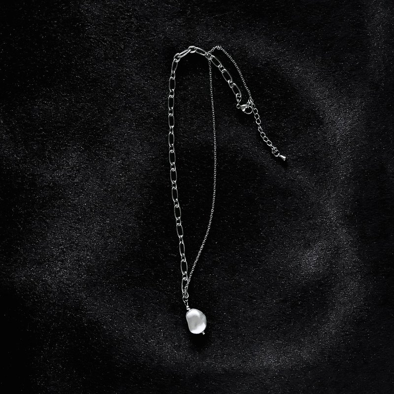 Baroque Pearl Chain Necklace (silver) - สร้อยคอ - ไข่มุก 
