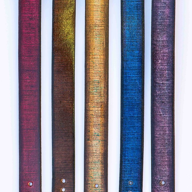 Woodblock dyed leather belt S size 10mm width Replacement belt for wristwatches - Women's Watches - Genuine Leather Multicolor