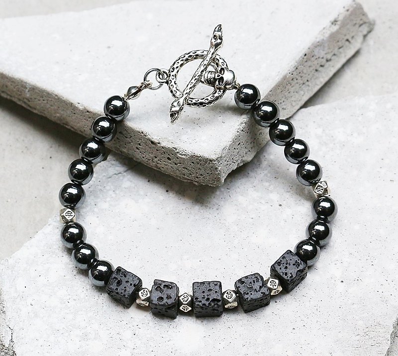 Courage country - black gall Stone x bracelet natural volcanic stone minimalist Tanabata Personalized Valentine's Day - Bracelets - Gemstone Black