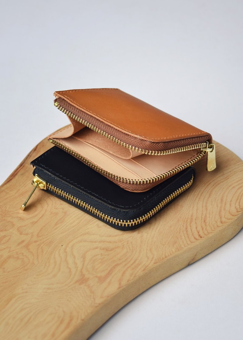 [Zipper clip] (In stock) Vegetable tanned leather/L-shaped clip/Two colors/Valentine's Day gift - Wallets - Genuine Leather Brown