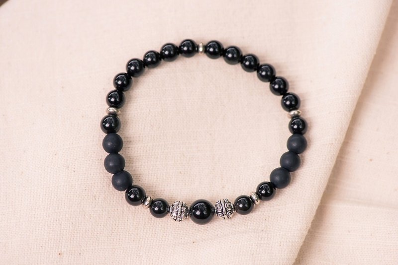 Obsidian series. Health B. Obsidian Bianstone 6mm single layer bracelet. - สร้อยข้อมือ - เครื่องเพชรพลอย สีดำ