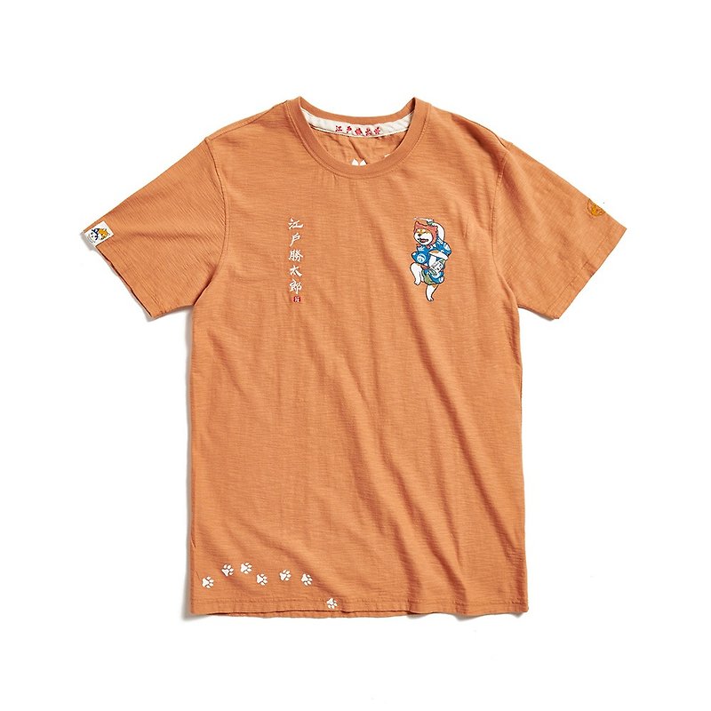 江戶勝 日系 勝太郎系列 酒醉太郎短袖T恤-男裝 (黃褐色) #上衣 - T 恤 - 棉．麻 黃色