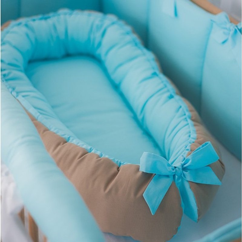 Blue baby sleep nest, baby lounger - อื่นๆ - ผ้าฝ้าย/ผ้าลินิน สีน้ำเงิน