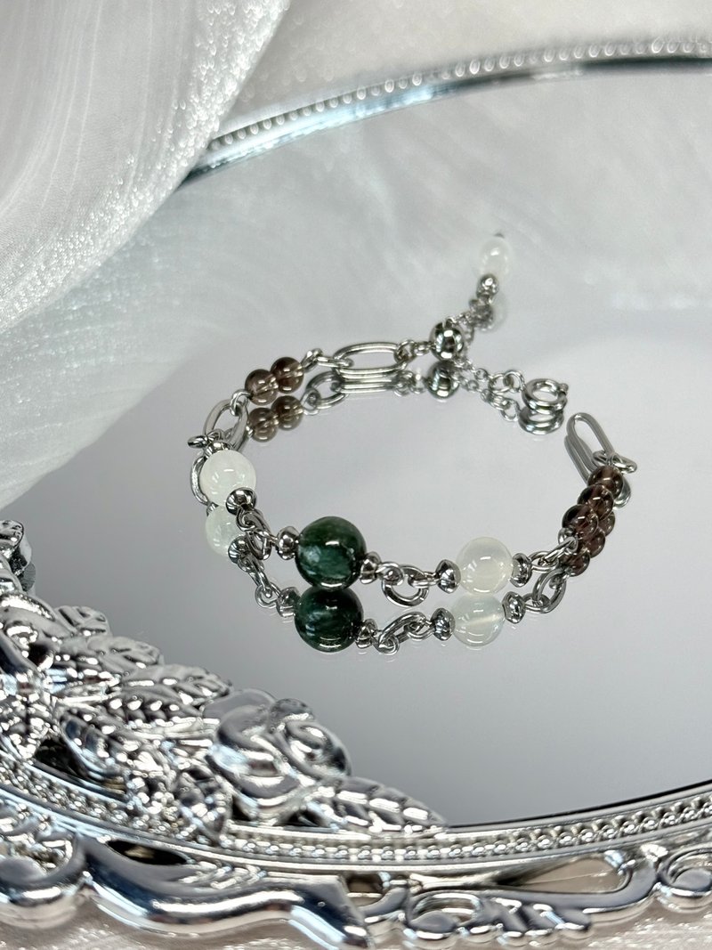 Romantic dragon elf temperament hand - medical steel/green dragon crystal/white moonlight/citrine crystal - Bracelets - Crystal Green