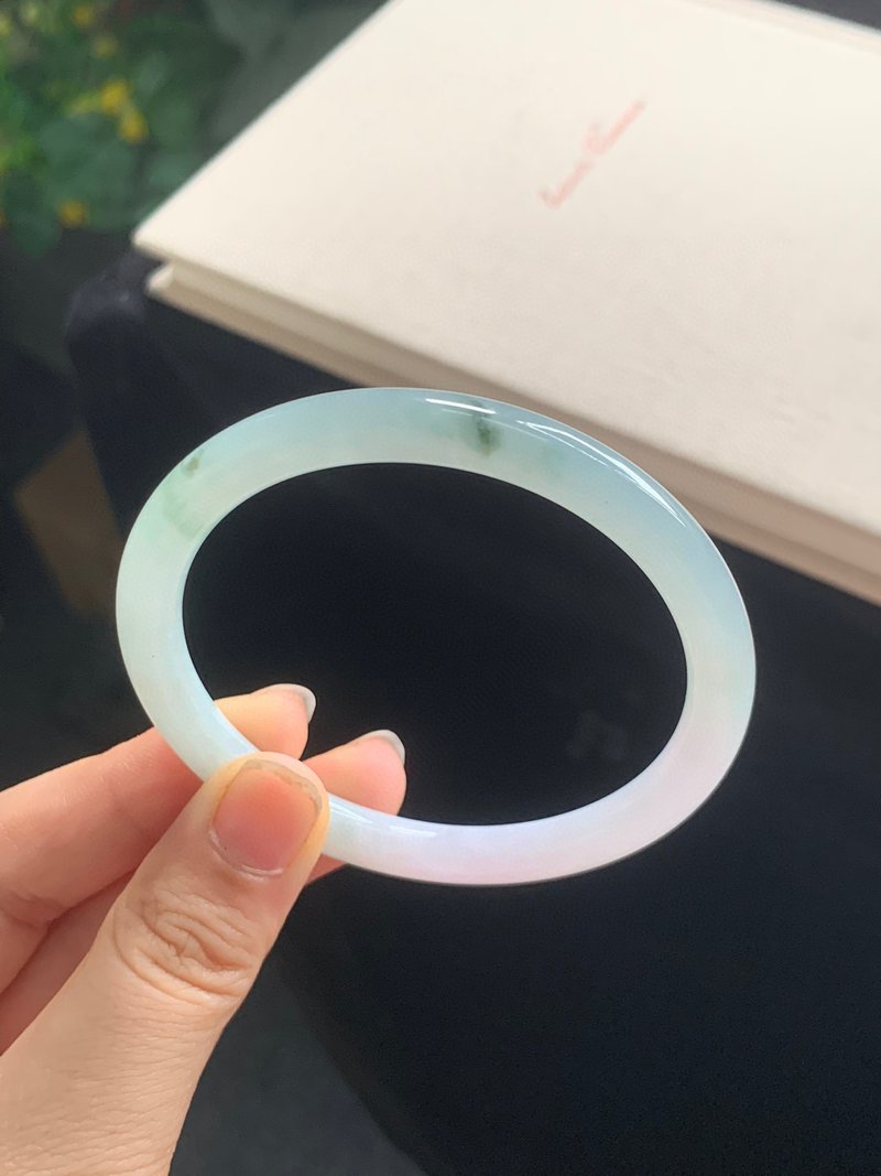 冰種翡翠天然翡翠玉鐲 A玉手鐲 玉鈪 • 飄花翡翠圓鐲 - 手鍊/手環 - 玉石 綠色