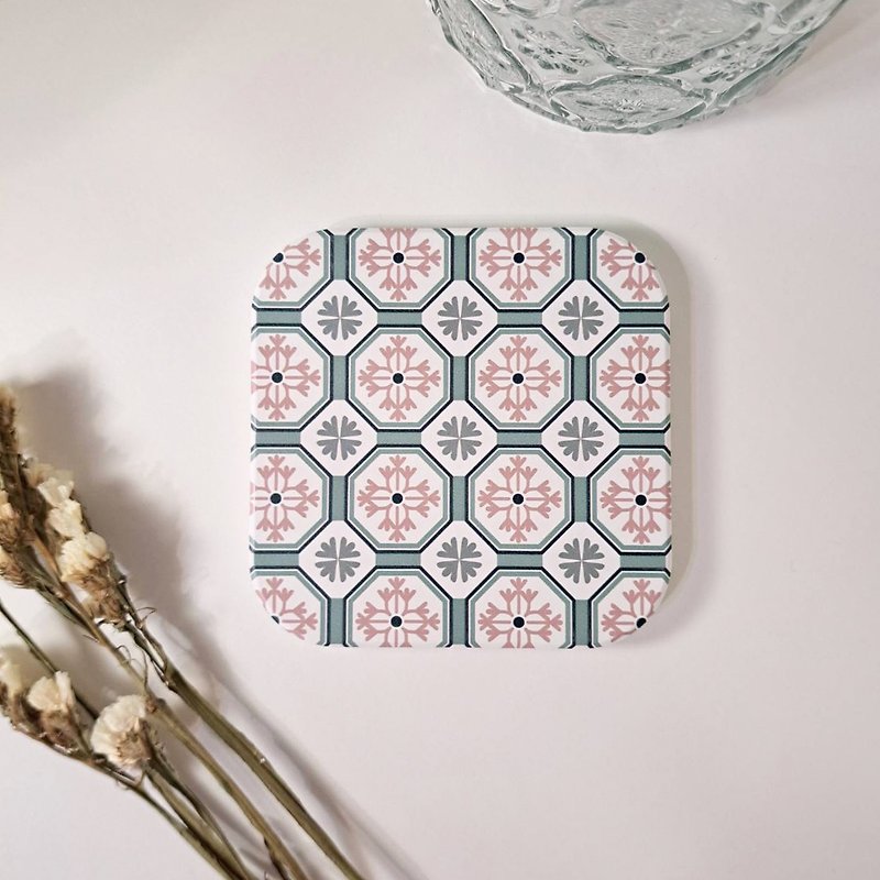 Retro tile coaster | Qianruozhu Yingge ceramic absorbent coaster (small square) - ที่รองแก้ว - ดินเผา 
