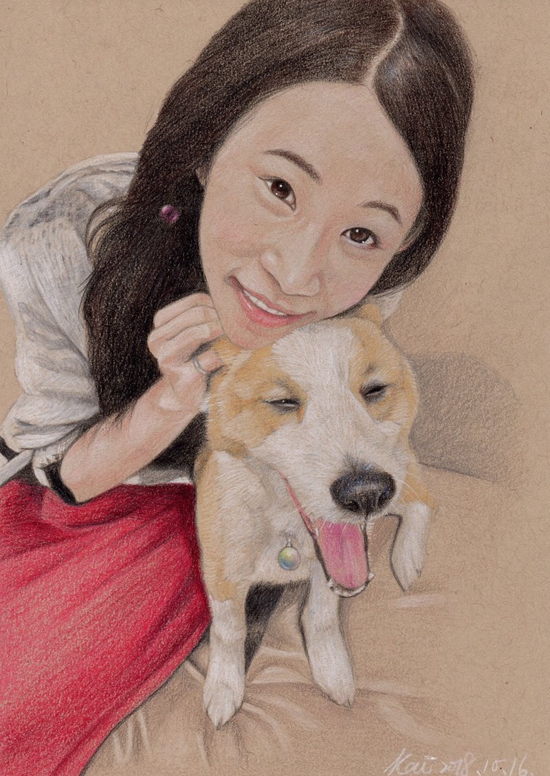 客製化 人像畫 寵物畫 色鉛筆作品 兩單位 含透明框 - 似顏繪/客製畫 - 紙 