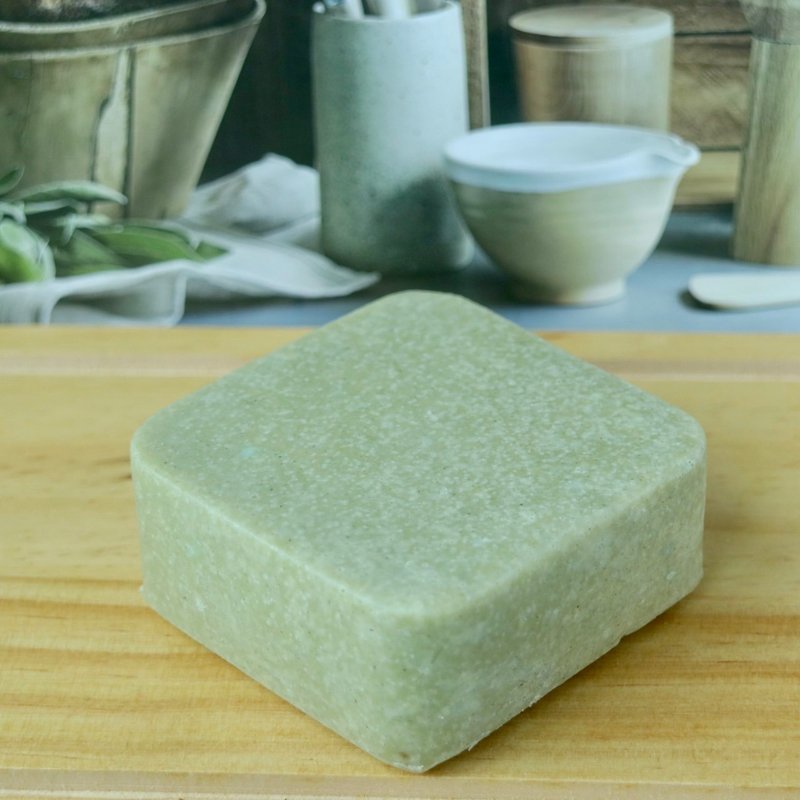 Noon water mugwort safe sea salt handmade soap よもぎ塩Stone alkali suitable for all kinds of skin - Soap - Plants & Flowers 