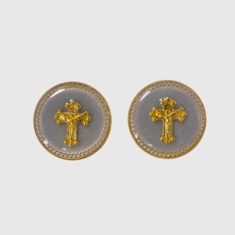 Earrings | Ornate Cross classical cross buttons | 925 sterling silver anti-allergic - ต่างหู - เรซิน สีทอง