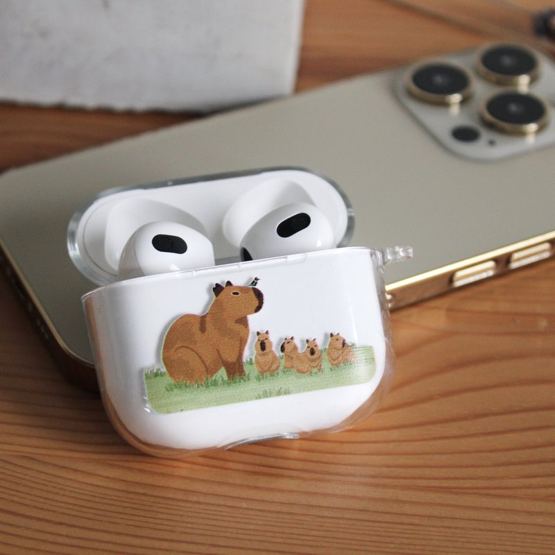 カピバラ 透明 AirPods ケース (ハードケース/ソフトケース選択可) - イヤホン収納 - プラスチック 透明
