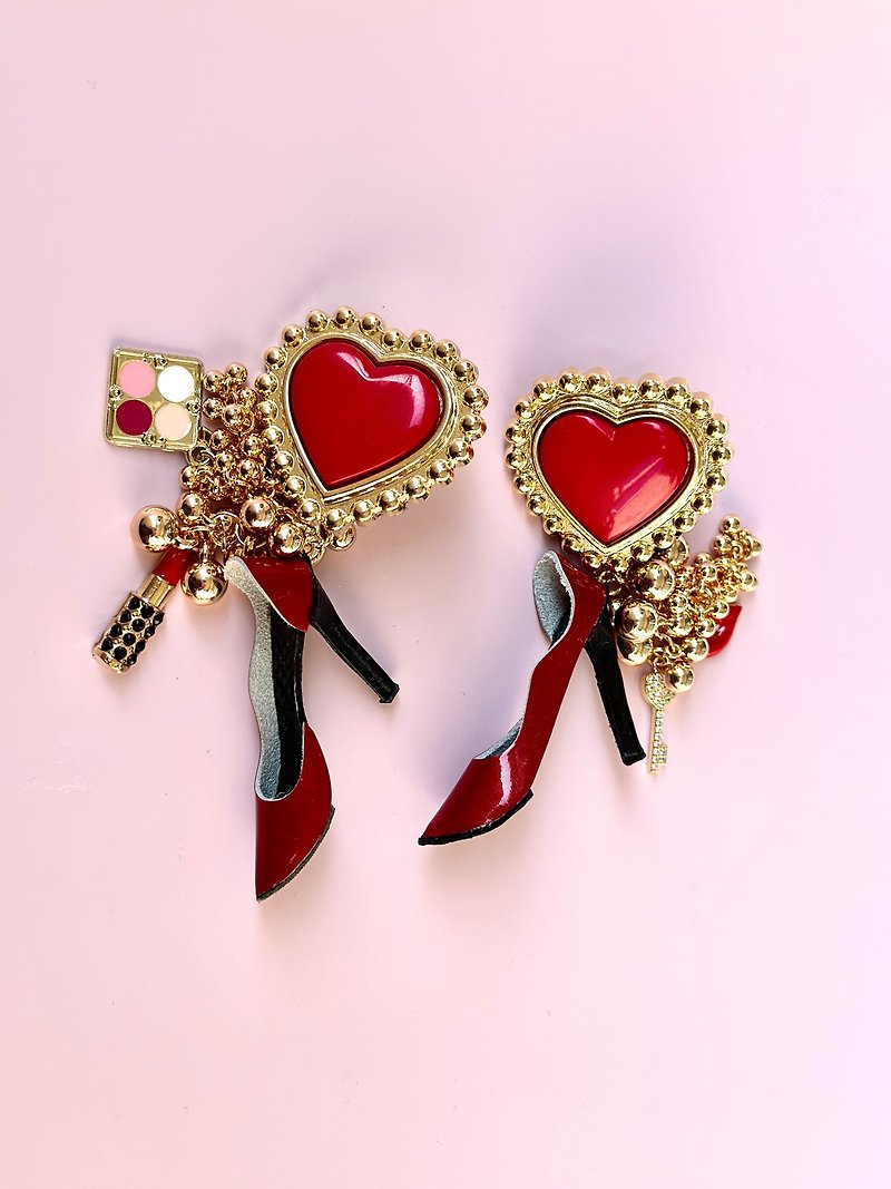 high heel piercing - Earrings & Clip-ons - Genuine Leather Red