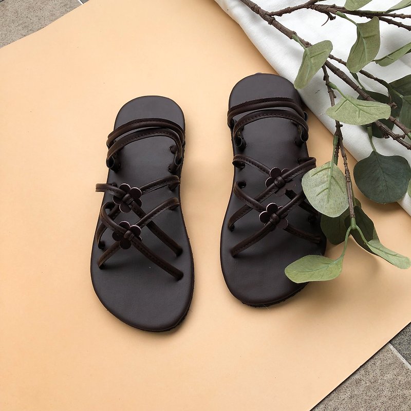 รองเท้ารัดส้นแนวโบฮีเมียน Boho Bohemian Shoes Sling Back Leather Summer Shoe - รองเท้าหนังผู้หญิง - หนังแท้ สีนำ้ตาล