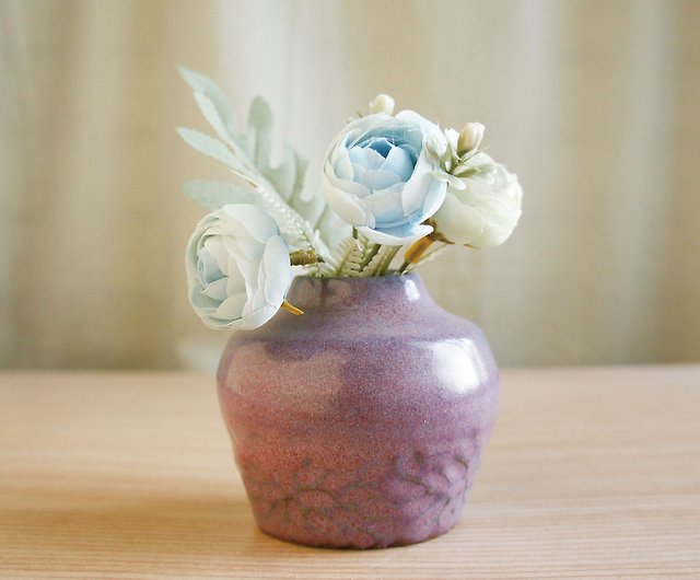 素敵な手作り陶磁器【装飾小花瓶パープルのグラデーション】還元焼成