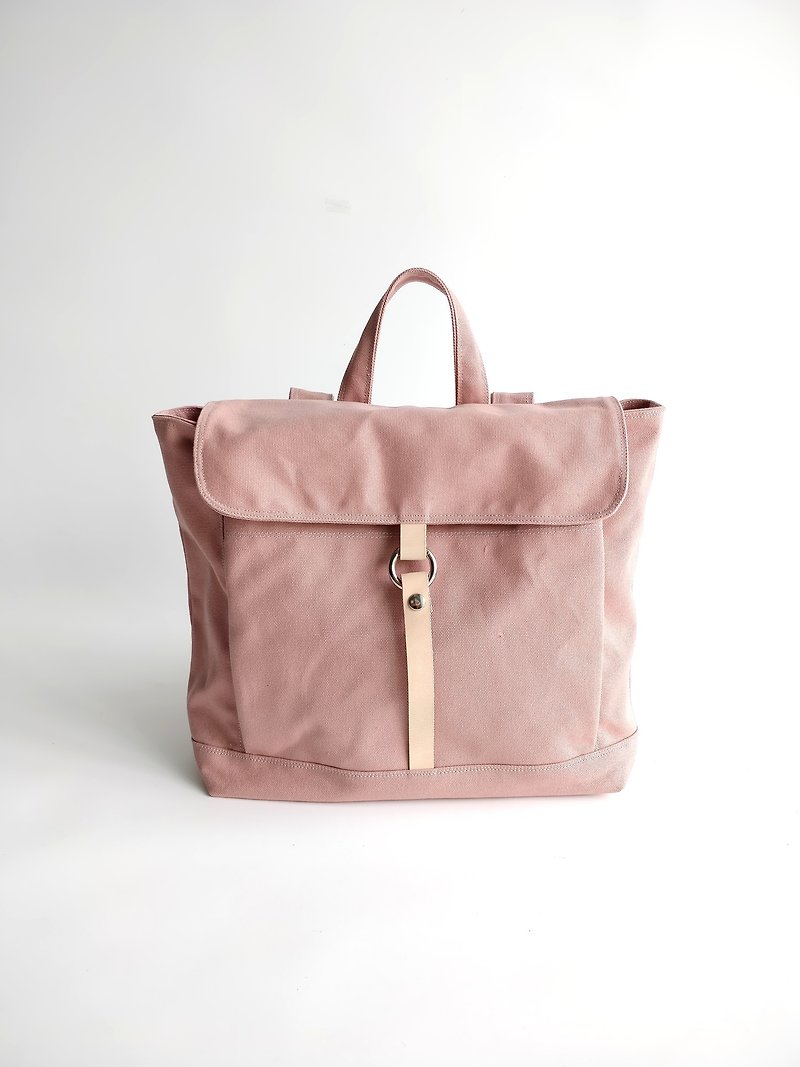 canvas leather  backpack /rucksack school backpack - TANYA in Pale Pink (no.102)