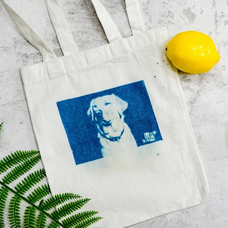 Blue drying canvas bag / postcard hand-made group Wenqing environmental protection bag card birthday Christmas ceremony science - Handbags & Totes - Other Materials Blue