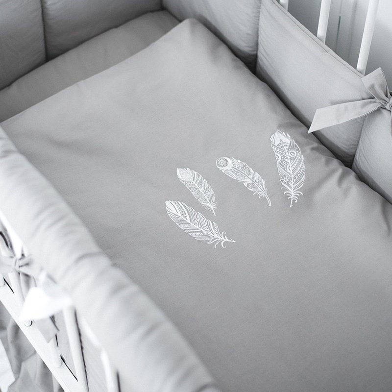 Newborn neutral gender bedding set – monogrammed bedding - gray nursery - 嬰兒床/床圍/寢具 - 棉．麻 灰色