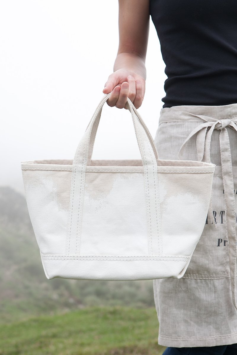 Hand Painted Canvas Tote Bag  S Free S/H for HK MO - Handbags & Totes - Cotton & Hemp White