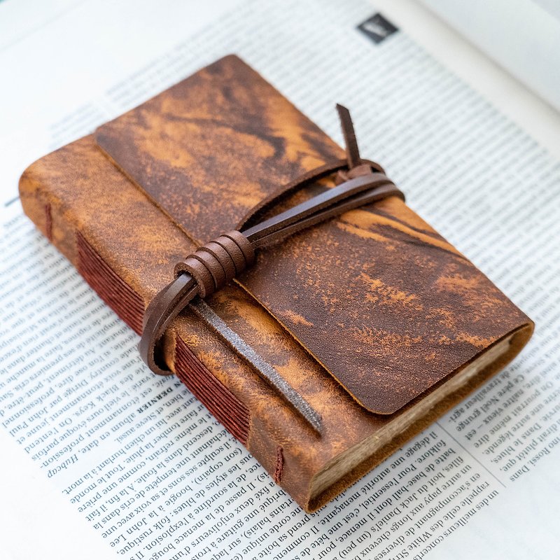 筆記本/手帳 真皮 Leather Journal, Vintage Bookbinding (Rustic Brown Two-tone) - สมุดบันทึก/สมุดปฏิทิน - หนังแท้ 