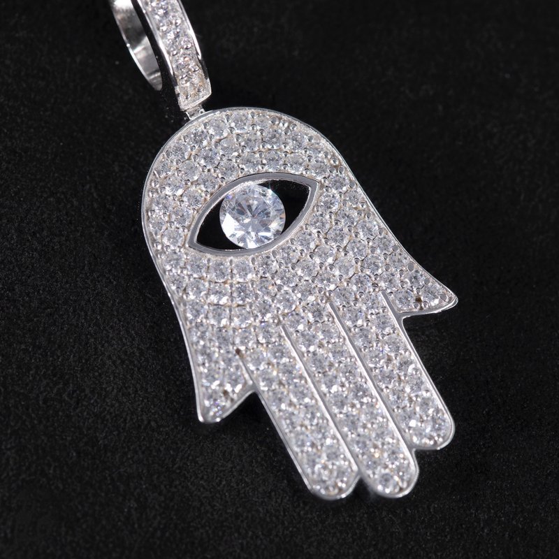 Wbj 法蒂瑪之手護身符鑲嵌吊墜項鍊 - 項鍊 - 寶石 銀色