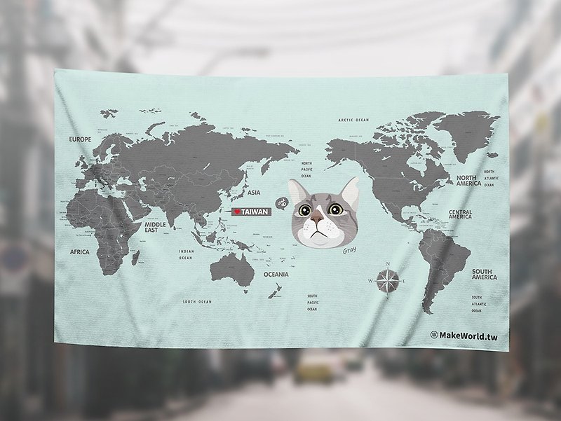 Make World Map Manufacturing Cat Bath Towel (Gray Cat) - ผ้าขนหนู - เส้นใยสังเคราะห์ 