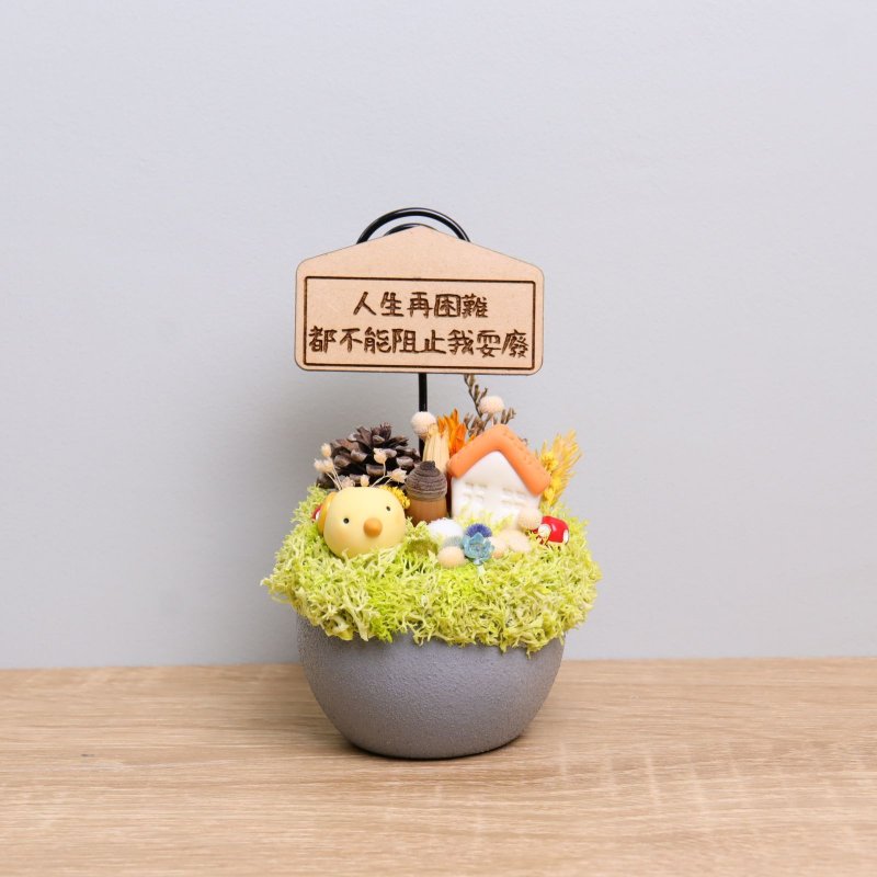 Small sunbird dried flower potted lettering plate customized promotion graduates day resignation gift healing - Dried Flowers & Bouquets - Wood Gray