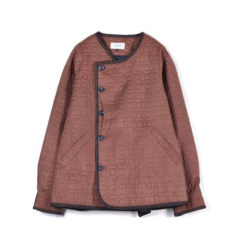 oqLiq - Root - Square round cotton asymmetrical side open jacket - Men's Coats & Jackets - Polyester Orange