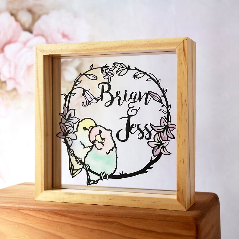 Handmade Paper craft Customized Personalized Frame, Love Bird Parrot Theme - Picture Frames - Paper Black