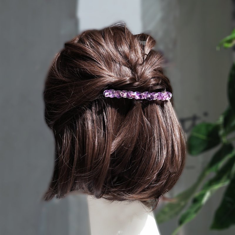 Amethyst and opal 11 cm narrow barrette Mirabelle - เครื่องประดับผม - เครื่องเพชรพลอย สีม่วง