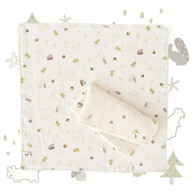 【SISSO Organic Cotton】Little Squirrel Banban Gauze Handkerchief (Two Packs) - ผ้ากันเปื้อน - ผ้าฝ้าย/ผ้าลินิน ขาว