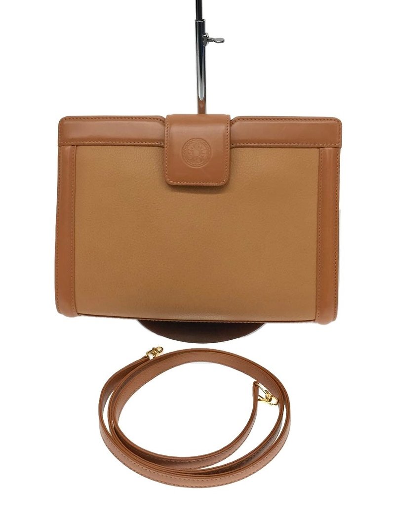 【LA LUNE】Second-hand Gucci caramel brown leather side shoulder bag - Messenger Bags & Sling Bags - Genuine Leather Brown