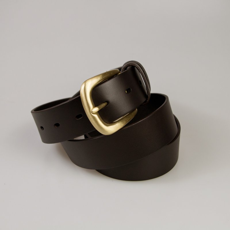 SAMBAR Vegetable Tanned Bronze Buckle Belt-Dark Coffee - เข็มขัด - หนังแท้ สีนำ้ตาล