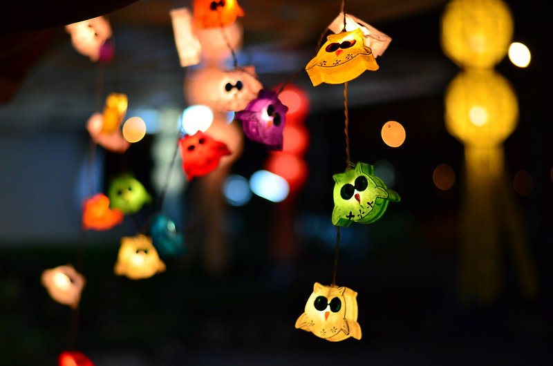 20 LED Battery Powered Owl Family Paper Lantern String Light for Home Decoration - โคมไฟ - วัสดุอื่นๆ 