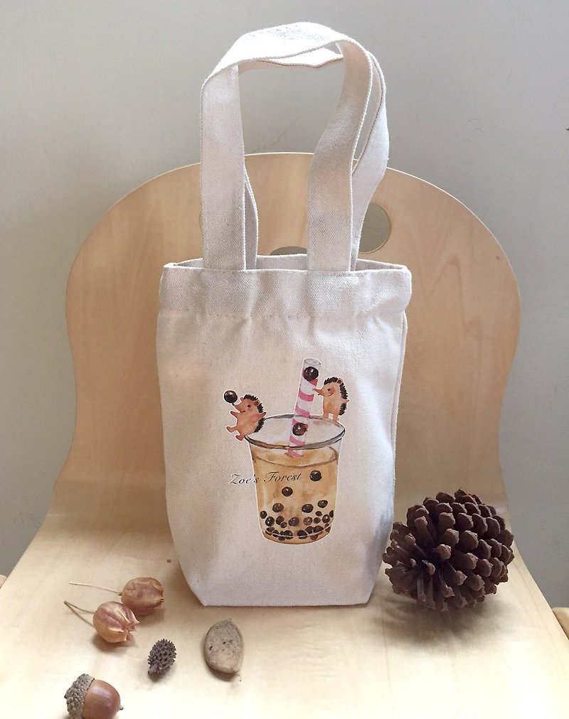 Zoe's Forest small hedgehog beverage cup bag canvas bag has been out of print, please refer to the store new - ถุงใส่กระติกนำ้ - ผ้าฝ้าย/ผ้าลินิน 