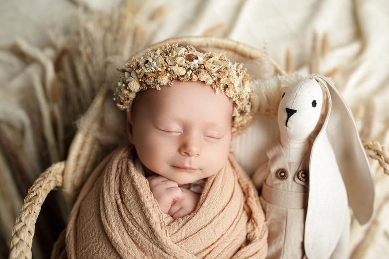 Boho Style Baby Headband Wreath for Newborn Photo Session, Tiny Flowers in Beige - อื่นๆ - พืช/ดอกไม้ ขาว