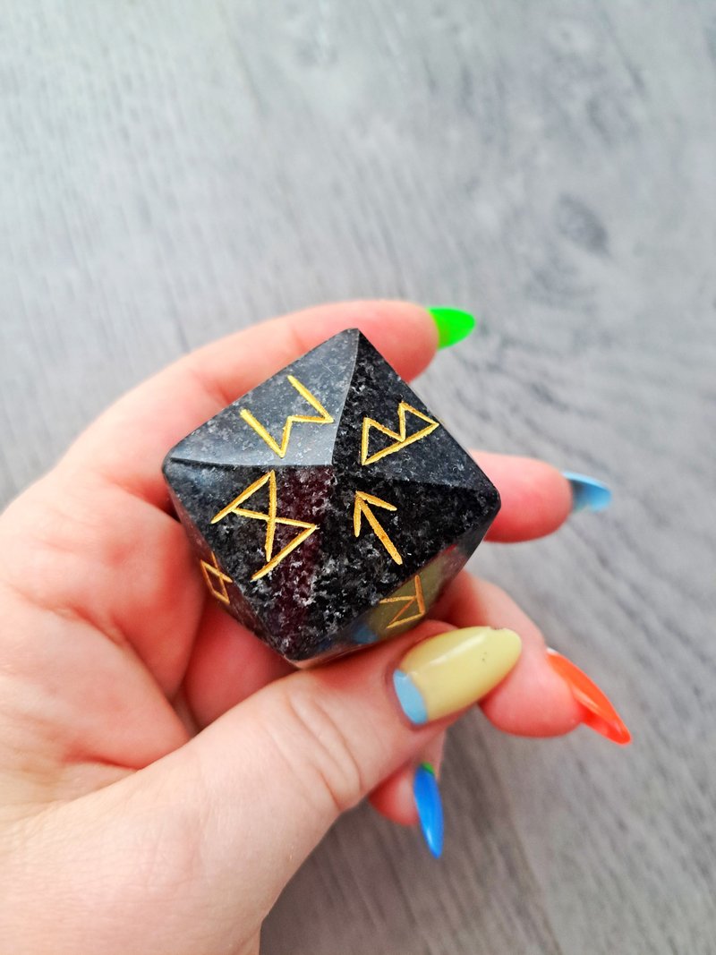 Viking rune set Handmade natural stone runes dice Divination Fortune telling - Other - Gemstone Black