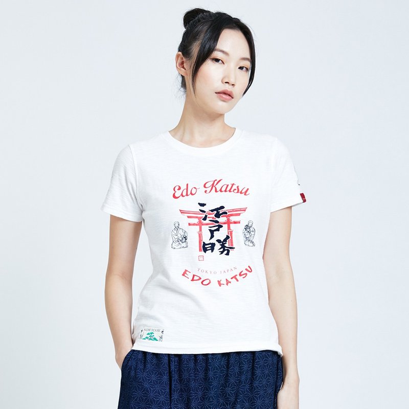 Edo Katsuri Torii LOGO Short Sleeve T-Shirt - Ladies (Off-White) #Tops - Women's T-Shirts - Cotton & Hemp White