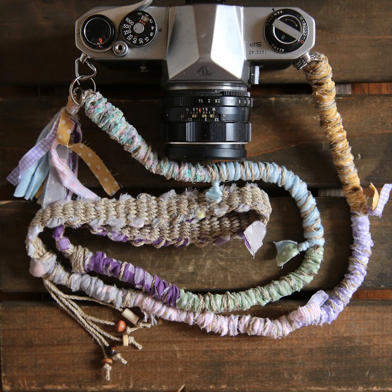 Last one/Ripped cloth hemp string Hemp camera strap #6/Double ring - Camera Straps & Stands - Cotton & Hemp 