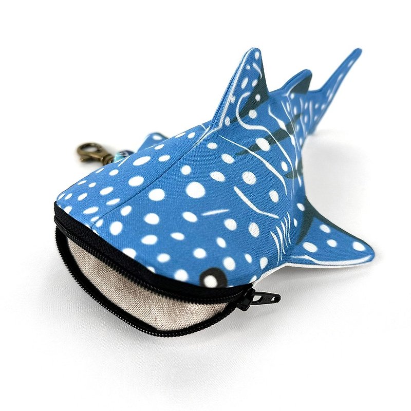 設計款WS147 - 【牛津棉布】鯨鯊立體造型零錢包 - 散紙包 - 棉．麻 藍色