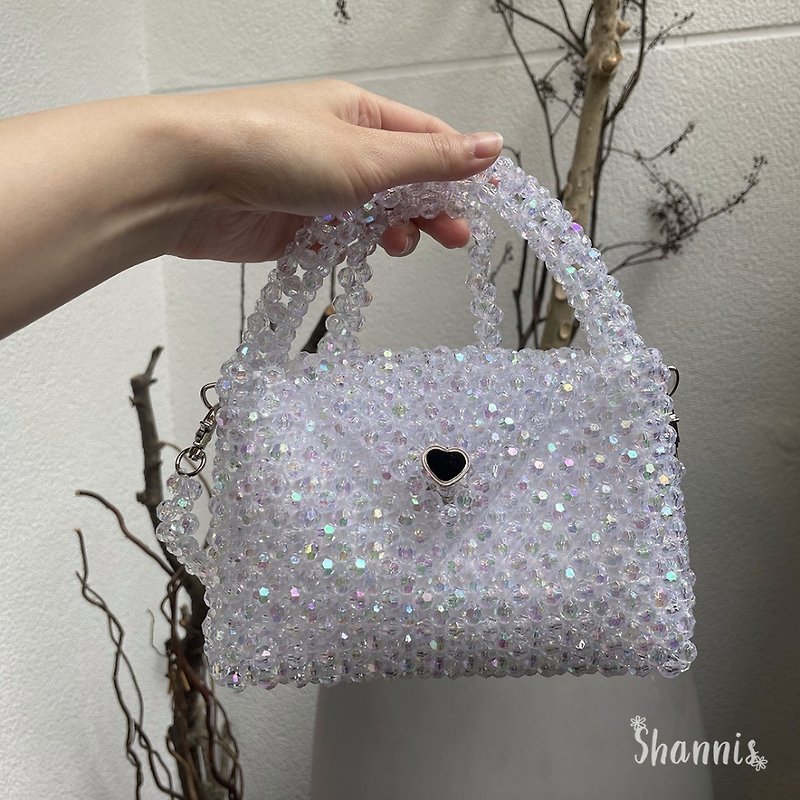 Translucent beaded bag by Shannis Beaded bag shiny and gorgeous style small bag - Handbags & Totes - Plastic White
