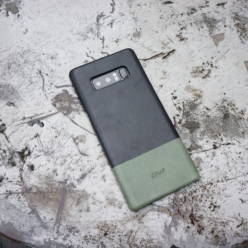 NOTE 8 Two-tone leather phone case - black / olive green - อื่นๆ - หนังแท้ สีดำ