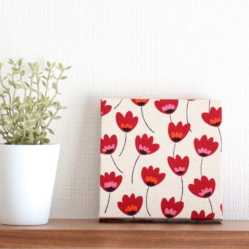 12x12cm fabric panel [red Linen mimoza] - Wall Décor - Cotton & Hemp Red