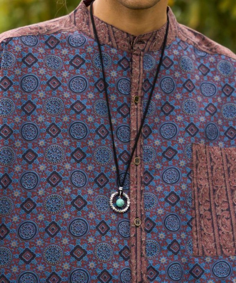 [Popular Pre-Order] Exotic Nomadic Concentric Circle Turquoise Men’s Long Necklace IJCZ4316 - สร้อยคอ - วัสดุอื่นๆ 