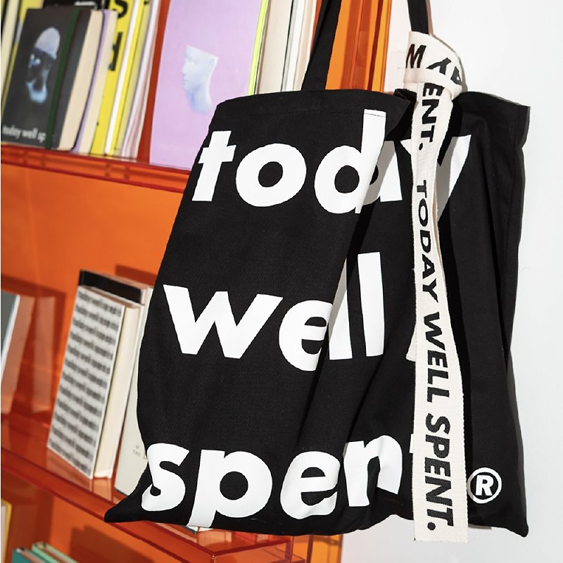 Today Well Spent Logo Canvas Tote Bag - 手袋/手提袋 - 棉．麻 黑色