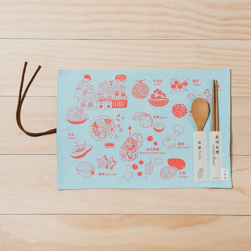 Table Mat (Spoon and Chopsticks including) / Fruit / Salmon & Blue - ผ้ารองโต๊ะ/ของตกแต่ง - ผ้าฝ้าย/ผ้าลินิน 