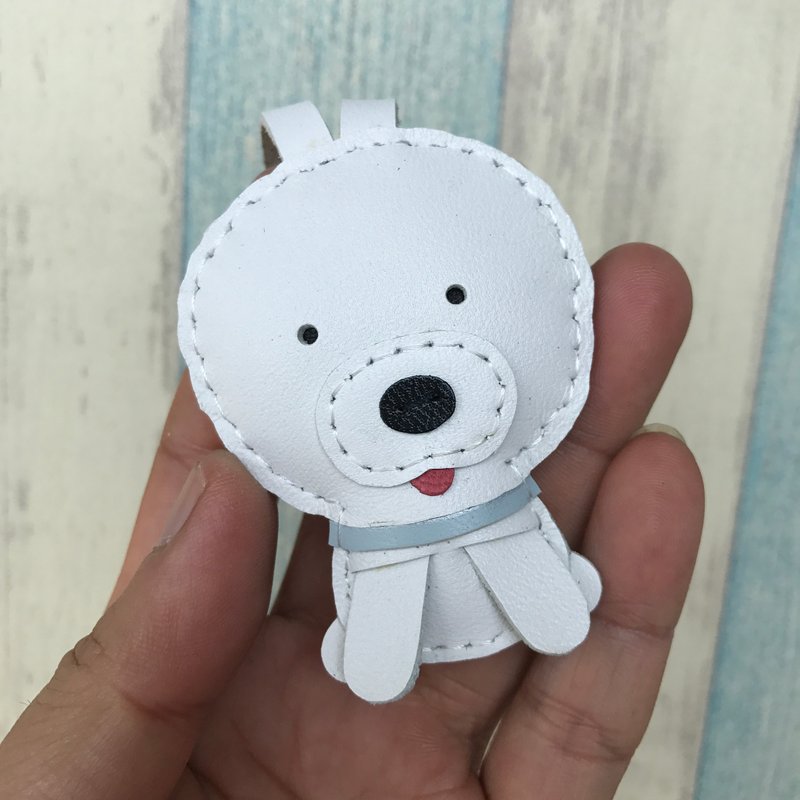 小さなものを癒す白いかわいい子犬手縫い革チャーム小サイズ - チャーム - 革 ホワイト