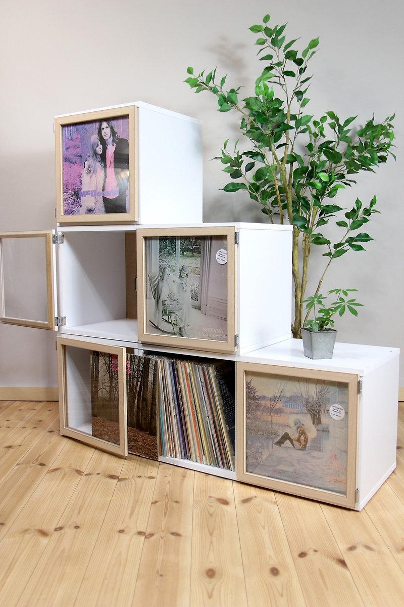 Art Vinyl Record Storage **Lp Frame Display One Box Cabinet Cube Crate 33rpm - ตู้เสื้อผ้า - ไม้ ขาว
