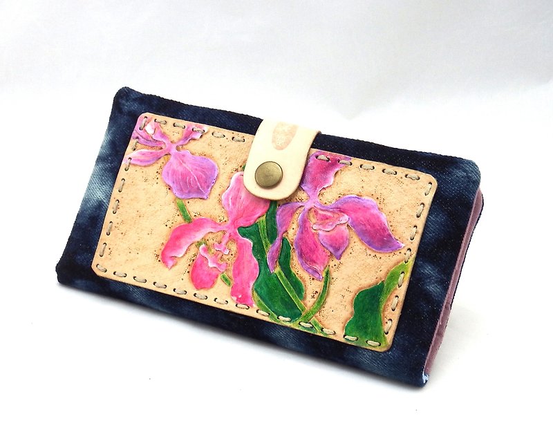 Leather cloth long clip orchid - Wallets - Genuine Leather Blue