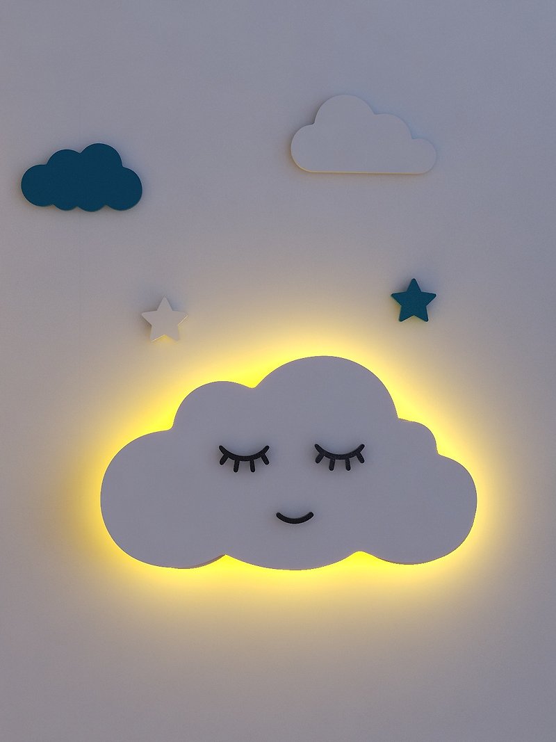 [Customized] Cloud Wall Lamp Children's Room Decoration Children's Lamp Newborn Gift Children's Gift - Baby Gift Sets - Wood Khaki